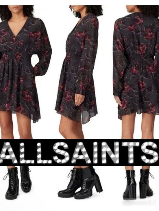 AllSaints Dresses & Skirts - AllSaints Black and Red Floral Dress NWOT